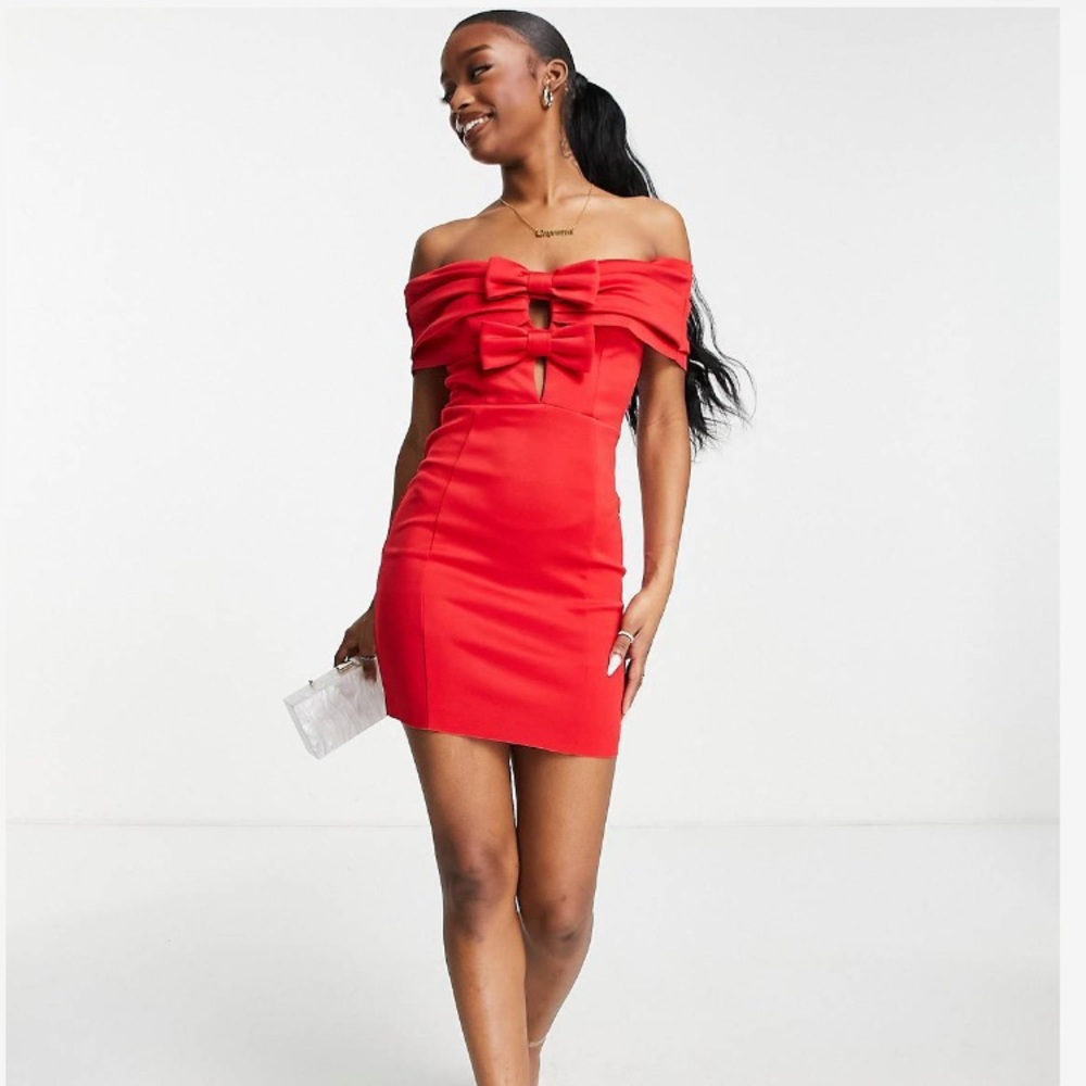 BNWOT ASOS Bardot bow front mini dress red 4